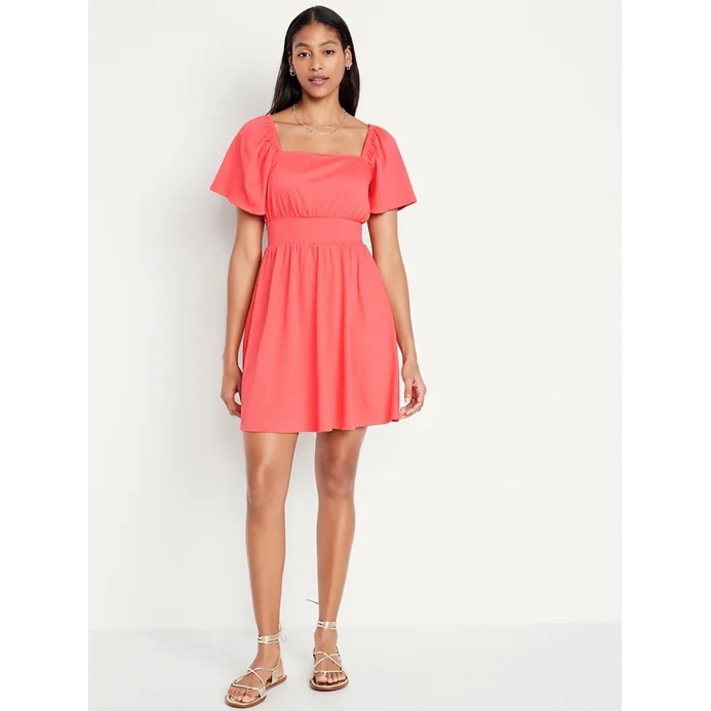 Coral Flutter Sleeve Dress